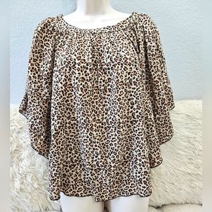 Leopard Animal Style Print Top Batwing Arm Poncho style Top Approx SZ Medium